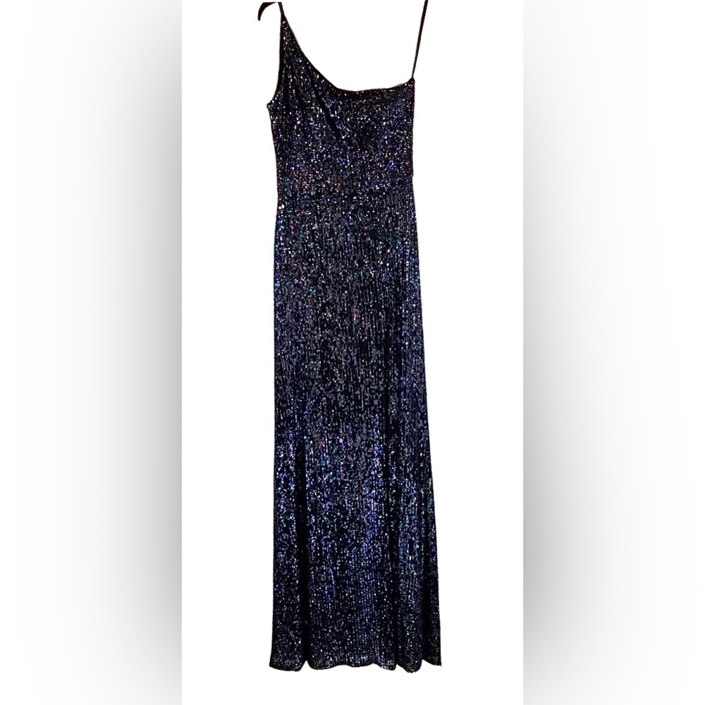 XSCAPE NWT Shimmering Sequin Multi One Shoulder Formal Drape Maxi Dress 4 $259 - Picture 4 of 6